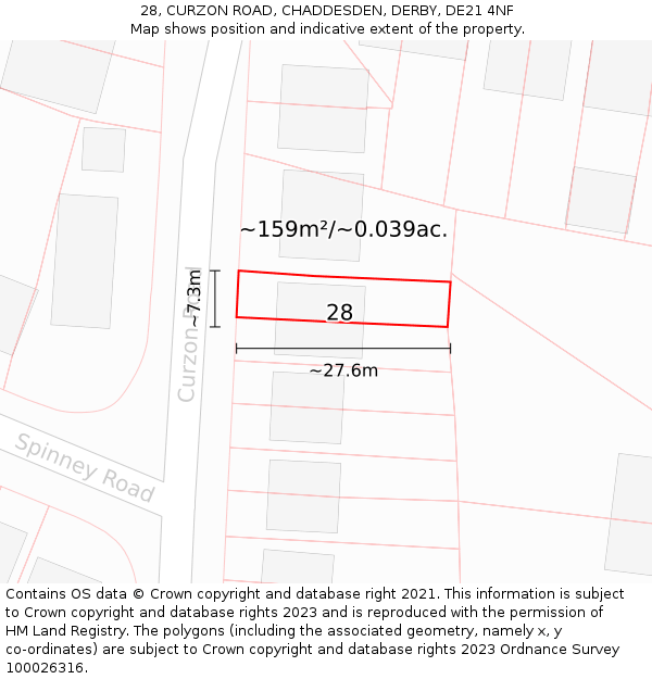28, CURZON ROAD, CHADDESDEN, DERBY, DE21 4NF: Plot and title map