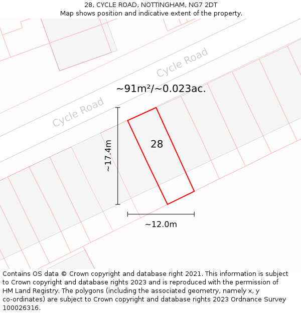 28, CYCLE ROAD, NOTTINGHAM, NG7 2DT: Plot and title map