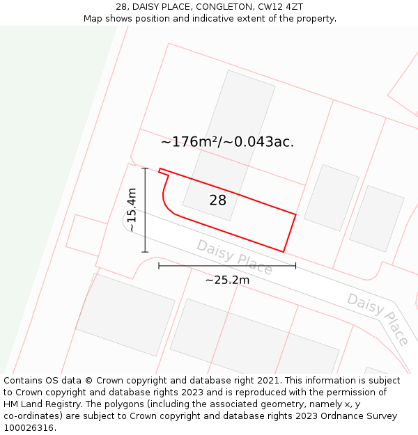 28, DAISY PLACE, CONGLETON, CW12 4ZT: Plot and title map