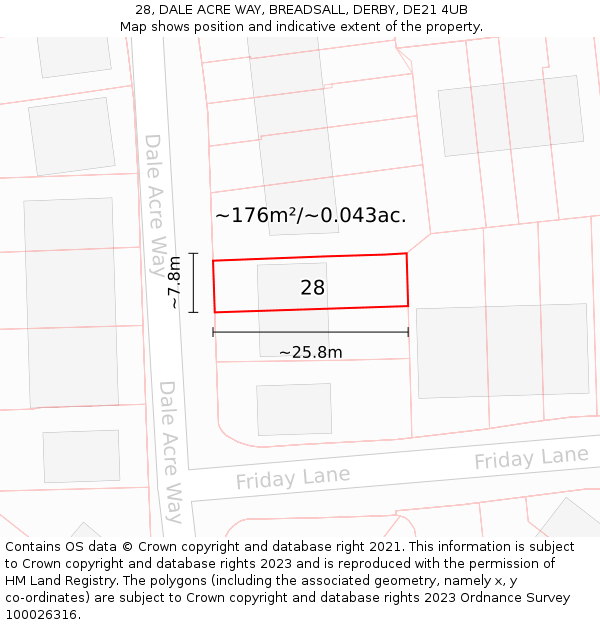 28, DALE ACRE WAY, BREADSALL, DERBY, DE21 4UB: Plot and title map