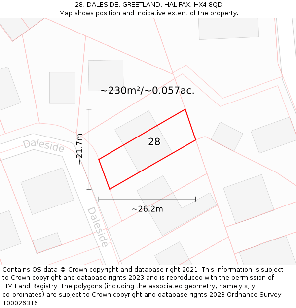 28, DALESIDE, GREETLAND, HALIFAX, HX4 8QD: Plot and title map