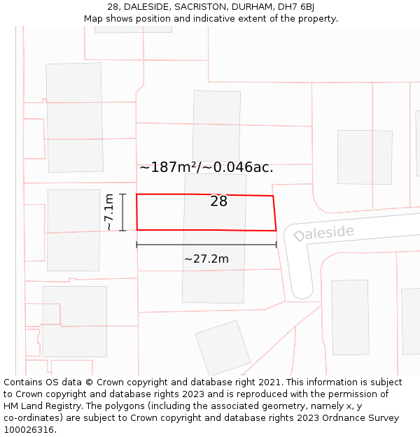 28, DALESIDE, SACRISTON, DURHAM, DH7 6BJ: Plot and title map