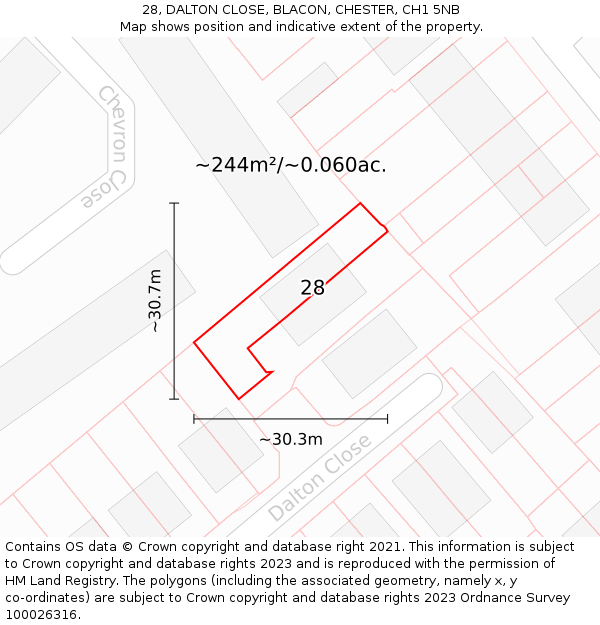 28, DALTON CLOSE, BLACON, CHESTER, CH1 5NB: Plot and title map