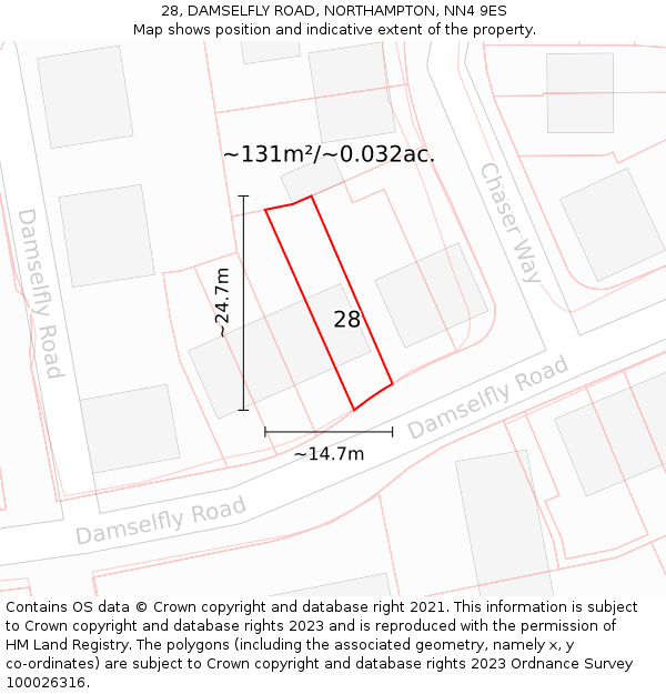 28, DAMSELFLY ROAD, NORTHAMPTON, NN4 9ES: Plot and title map