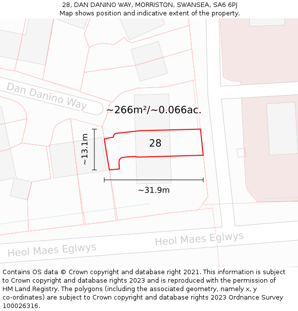 28, DAN DANINO WAY, MORRISTON, SWANSEA, SA6 6PJ: Plot and title map