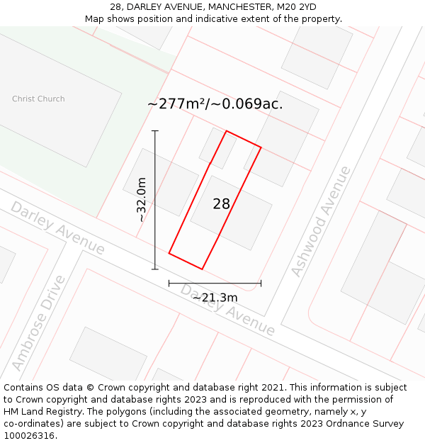 28, DARLEY AVENUE, MANCHESTER, M20 2YD: Plot and title map