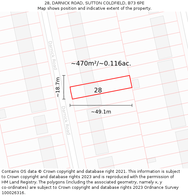28, DARNICK ROAD, SUTTON COLDFIELD, B73 6PE: Plot and title map