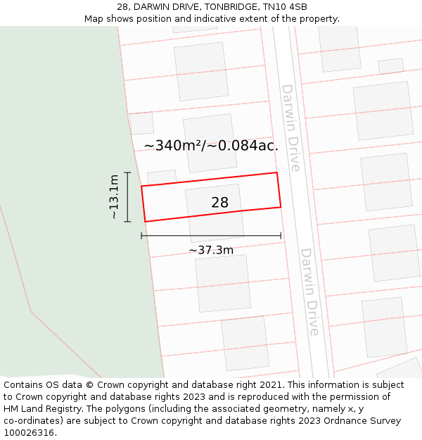 28, DARWIN DRIVE, TONBRIDGE, TN10 4SB: Plot and title map