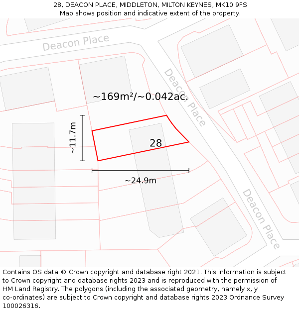 28, DEACON PLACE, MIDDLETON, MILTON KEYNES, MK10 9FS: Plot and title map