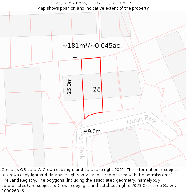 28, DEAN PARK, FERRYHILL, DL17 8HP: Plot and title map