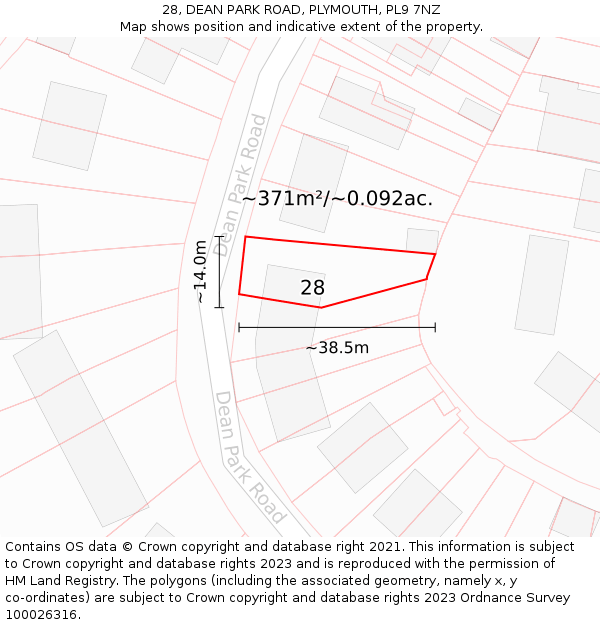 28, DEAN PARK ROAD, PLYMOUTH, PL9 7NZ: Plot and title map