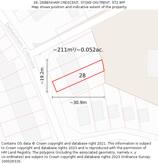 28, DEBENHAM CRESCENT, STOKE-ON-TRENT, ST2 9PF: Plot and title map
