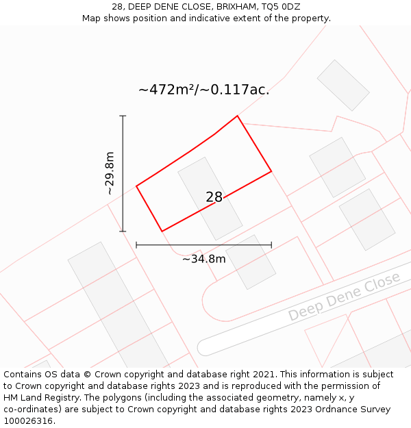 28, DEEP DENE CLOSE, BRIXHAM, TQ5 0DZ: Plot and title map