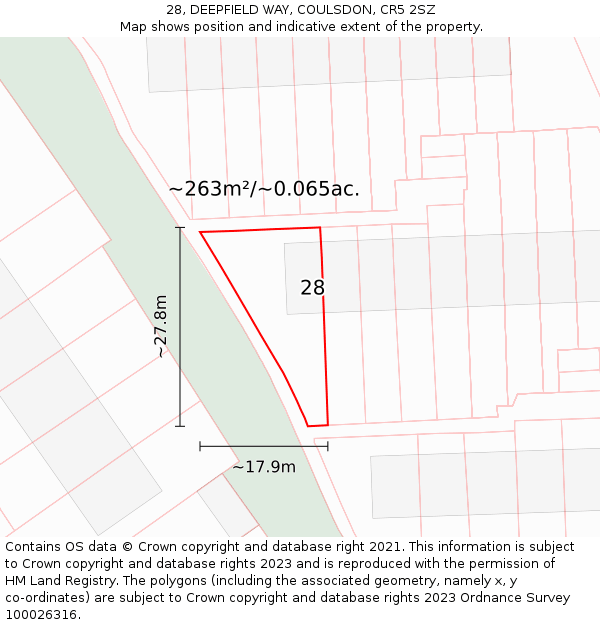 28, DEEPFIELD WAY, COULSDON, CR5 2SZ: Plot and title map