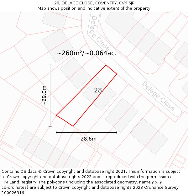 28, DELAGE CLOSE, COVENTRY, CV6 6JP: Plot and title map