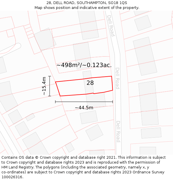 28, DELL ROAD, SOUTHAMPTON, SO18 1QS: Plot and title map