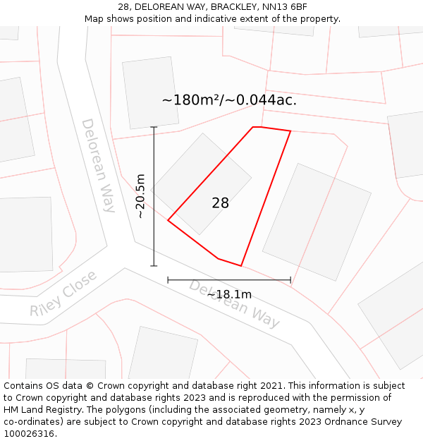 28, DELOREAN WAY, BRACKLEY, NN13 6BF: Plot and title map