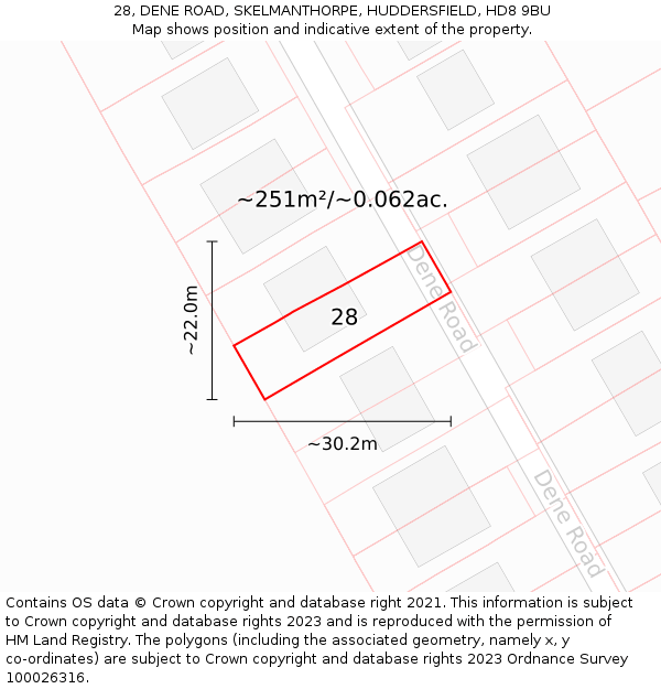 28, DENE ROAD, SKELMANTHORPE, HUDDERSFIELD, HD8 9BU: Plot and title map