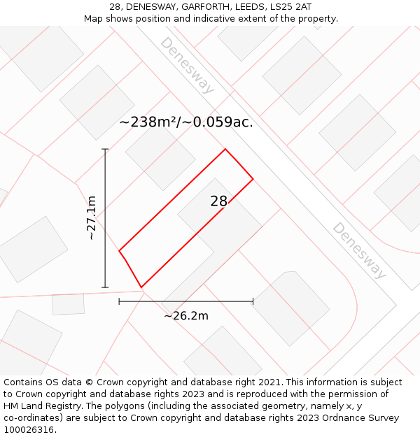 28, DENESWAY, GARFORTH, LEEDS, LS25 2AT: Plot and title map