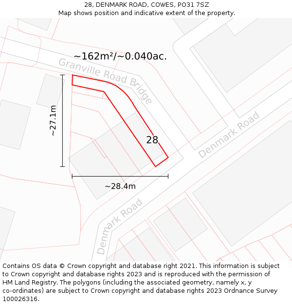 28, DENMARK ROAD, COWES, PO31 7SZ: Plot and title map