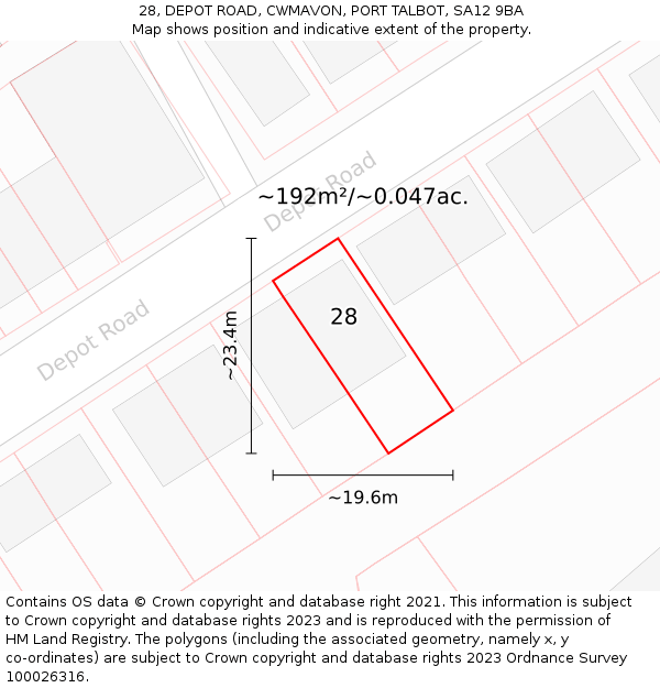 28, DEPOT ROAD, CWMAVON, PORT TALBOT, SA12 9BA: Plot and title map