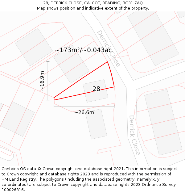 28, DERRICK CLOSE, CALCOT, READING, RG31 7AQ: Plot and title map