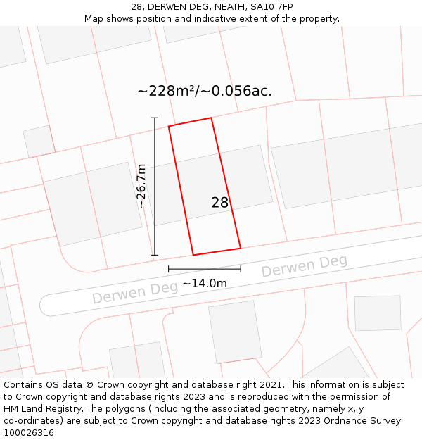 28, DERWEN DEG, NEATH, SA10 7FP: Plot and title map