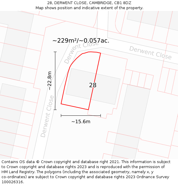 28, DERWENT CLOSE, CAMBRIDGE, CB1 8DZ: Plot and title map