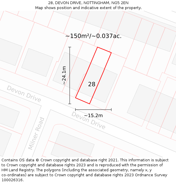 28, DEVON DRIVE, NOTTINGHAM, NG5 2EN: Plot and title map