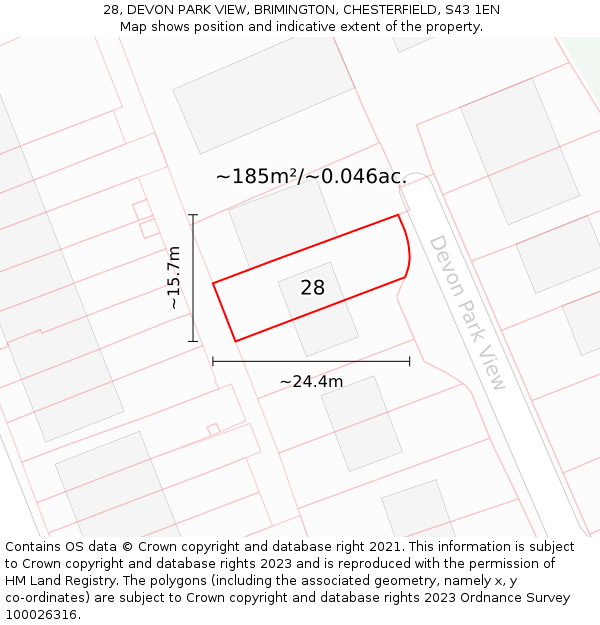 28, DEVON PARK VIEW, BRIMINGTON, CHESTERFIELD, S43 1EN: Plot and title map