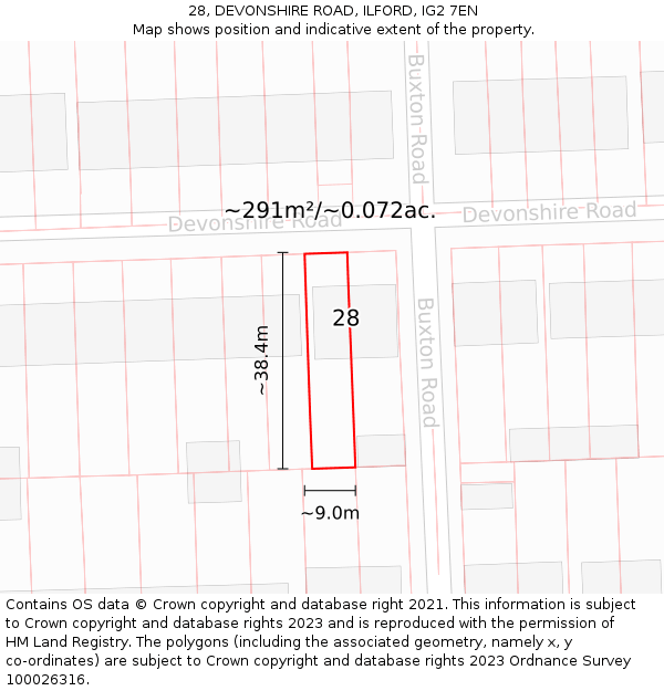 28, DEVONSHIRE ROAD, ILFORD, IG2 7EN: Plot and title map
