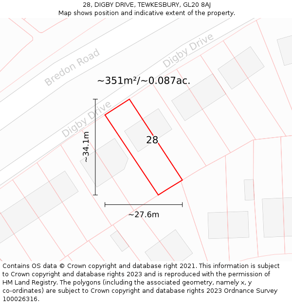 28, DIGBY DRIVE, TEWKESBURY, GL20 8AJ: Plot and title map