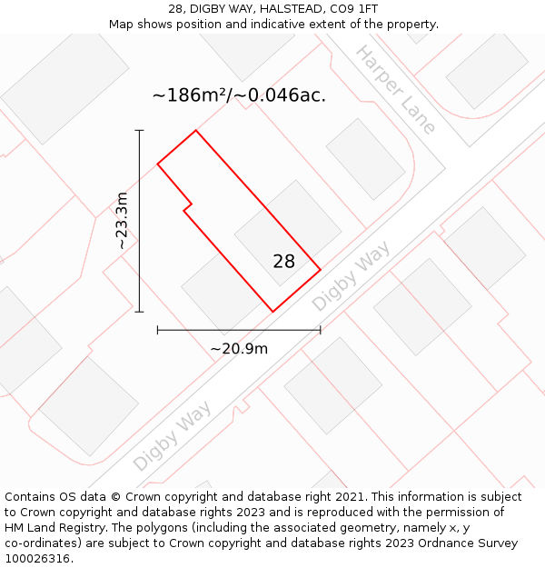28, DIGBY WAY, HALSTEAD, CO9 1FT: Plot and title map