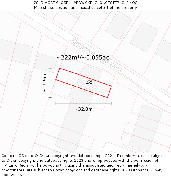 28, DIMORE CLOSE, HARDWICKE, GLOUCESTER, GL2 4QQ: Plot and title map