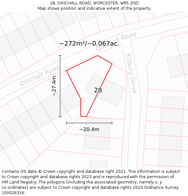 28, DINCHALL ROAD, WORCESTER, WR5 2ND: Plot and title map