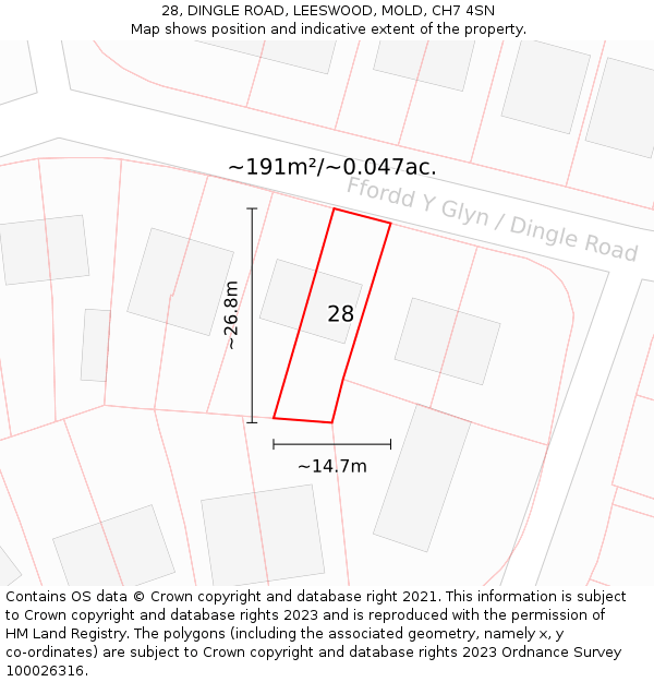 28, DINGLE ROAD, LEESWOOD, MOLD, CH7 4SN: Plot and title map