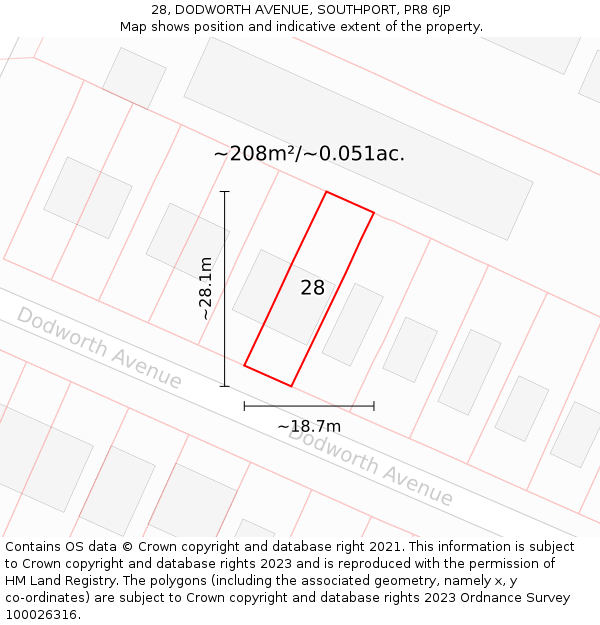 28, DODWORTH AVENUE, SOUTHPORT, PR8 6JP: Plot and title map