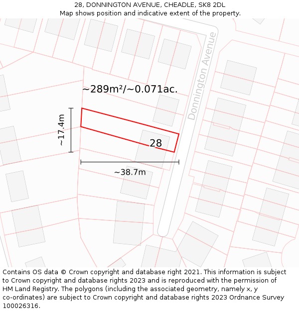 28, DONNINGTON AVENUE, CHEADLE, SK8 2DL: Plot and title map