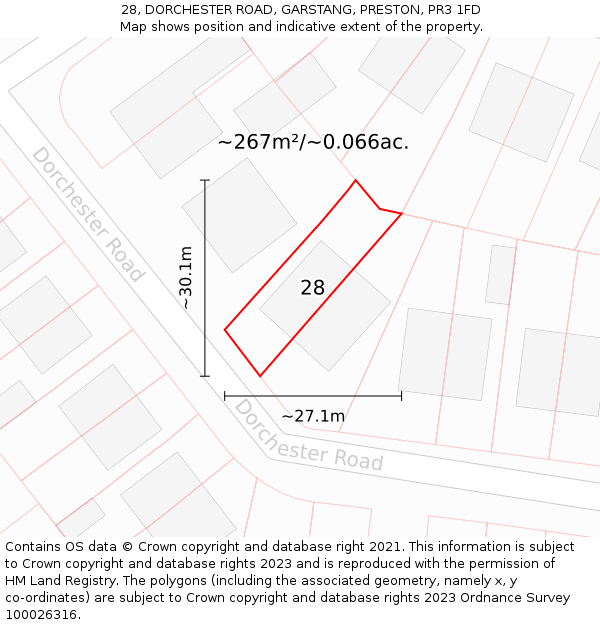 28, DORCHESTER ROAD, GARSTANG, PRESTON, PR3 1FD: Plot and title map