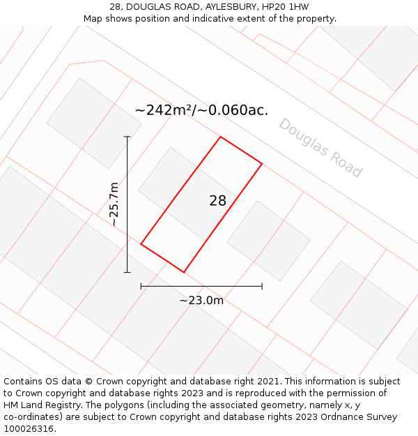 28, DOUGLAS ROAD, AYLESBURY, HP20 1HW: Plot and title map
