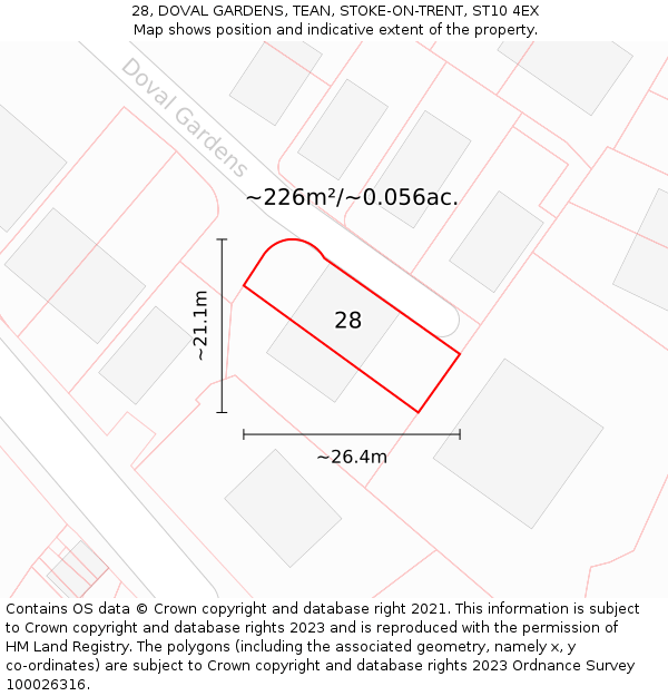 28, DOVAL GARDENS, TEAN, STOKE-ON-TRENT, ST10 4EX: Plot and title map