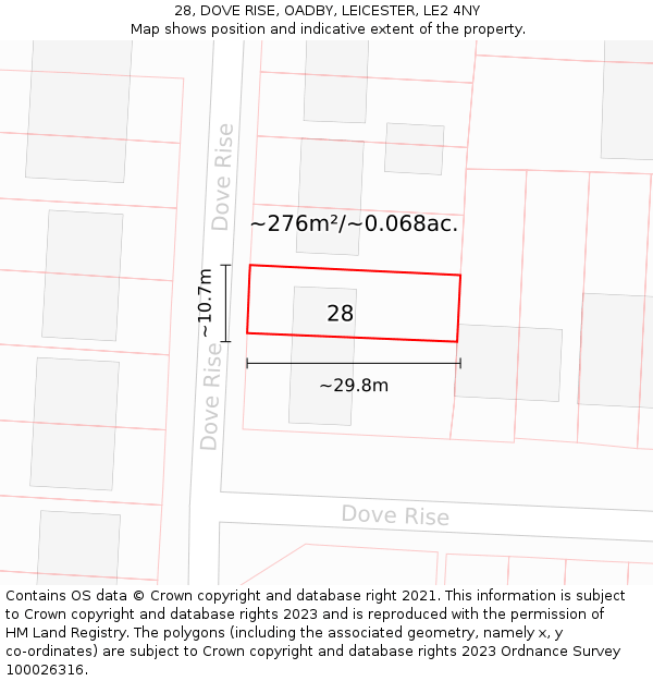 28, DOVE RISE, OADBY, LEICESTER, LE2 4NY: Plot and title map
