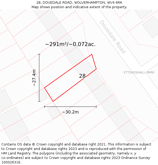 28, DOVEDALE ROAD, WOLVERHAMPTON, WV4 6RA: Plot and title map