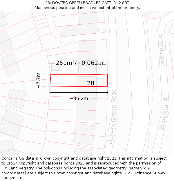 28, DOVERS GREEN ROAD, REIGATE, RH2 8BT: Plot and title map
