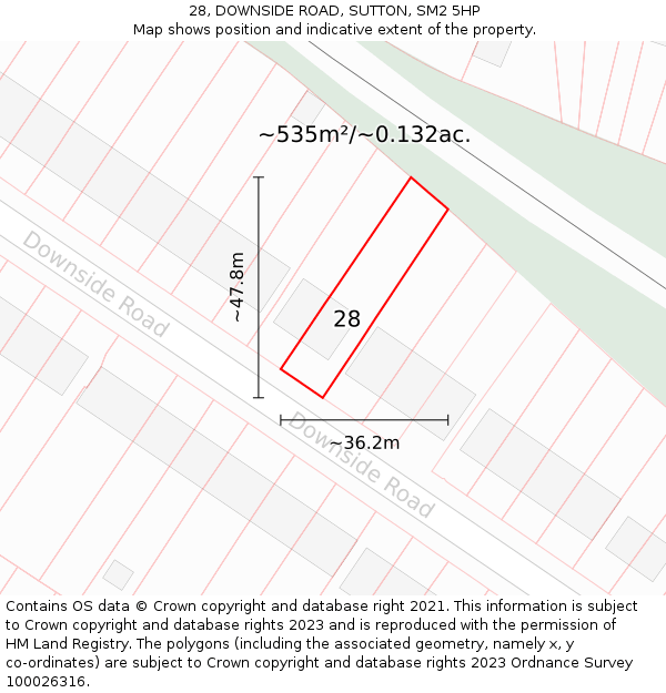 28, DOWNSIDE ROAD, SUTTON, SM2 5HP: Plot and title map