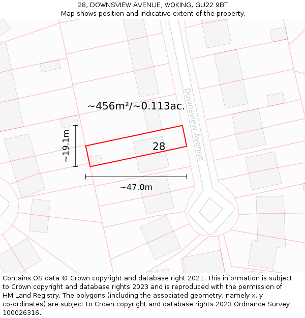 28, DOWNSVIEW AVENUE, WOKING, GU22 9BT: Plot and title map