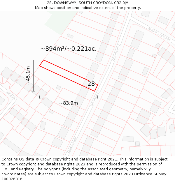 28, DOWNSWAY, SOUTH CROYDON, CR2 0JA: Plot and title map