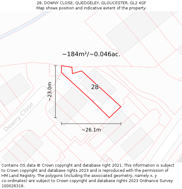 28, DOWNY CLOSE, QUEDGELEY, GLOUCESTER, GL2 4GF: Plot and title map