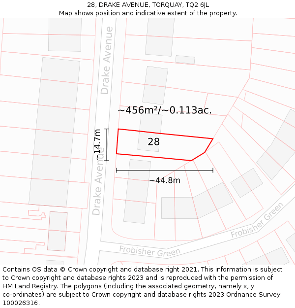 28, DRAKE AVENUE, TORQUAY, TQ2 6JL: Plot and title map