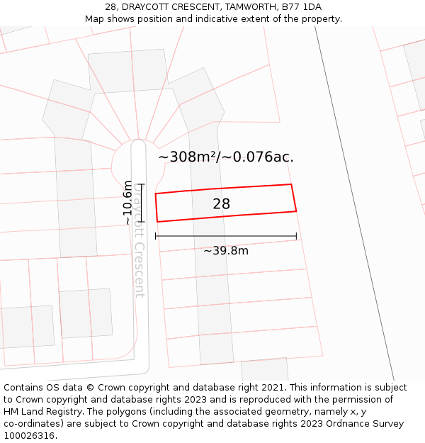 28, DRAYCOTT CRESCENT, TAMWORTH, B77 1DA: Plot and title map